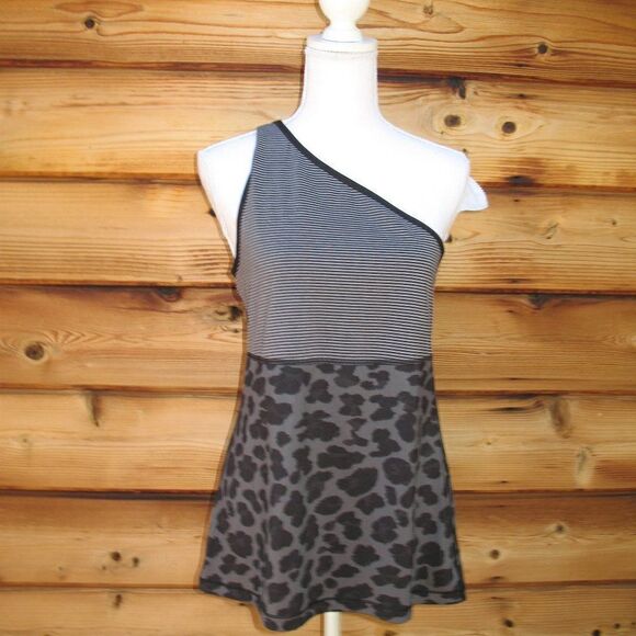 Lululemon Meshed Up One Shoulder Leopard Stripe Tank Top NO BRA - Picture 1 of 8